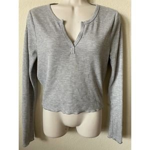 Good Luck Gem Heather Gray Waffle Knit Long Sleeve Women's Crop Top Size M